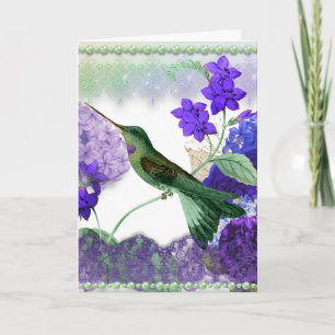 Green Hummingbird mit Blume, Spitzen, Perlkarte Karte