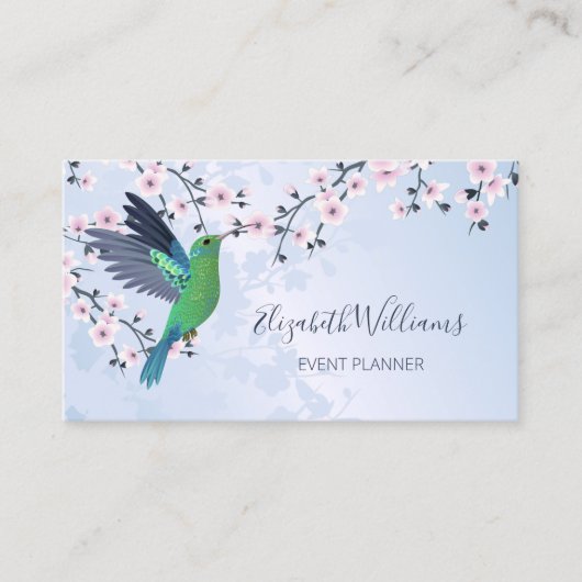 Green Hummingbird Pink Cherry Blossom Visitenkarte (Vorderseite)