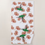 Green Hummingbird Pink Hibiskus Blume Strandtuch (Vorderseite)
