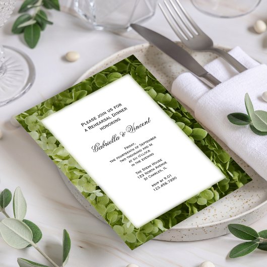 Green Hydrangea Blume Hochzeit Probe Dinner Einladung
