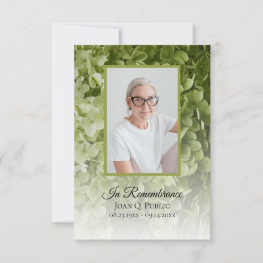 Green Hydrangea Floral Beerdigung Beileid Dankeskarte (Vorderseite)