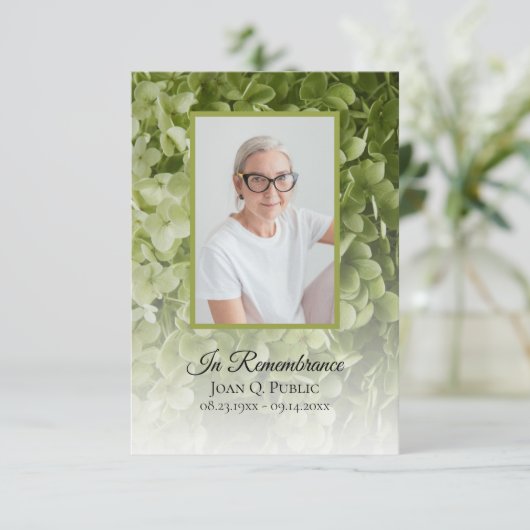 Green Hydrangea Floral Beerdigung Beileid Dankeskarte (Stehend Vorderseite)