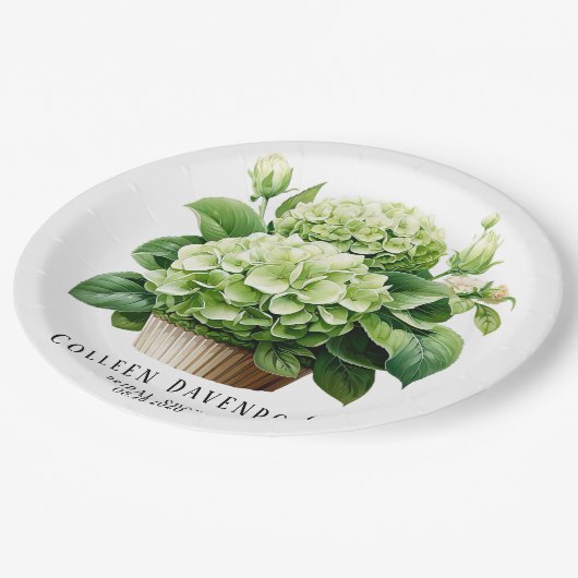 Green Hydrangea Floral Butterfly Brautparty Pappteller (Schrägansicht)