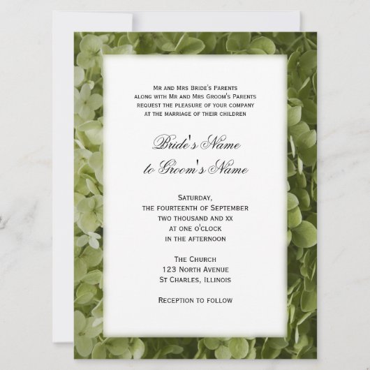 Green Hydrangea Floral Wedding Einladung (Vorderseite)