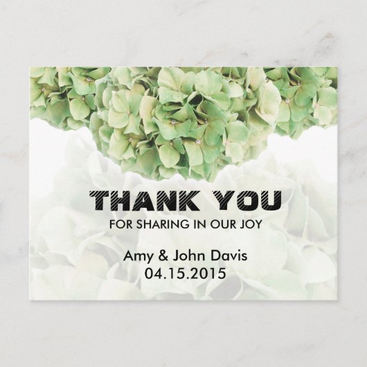 Green Hydrangea Hochzeit danke Ihnen notiert hydra Postkarte (Vorderseite)