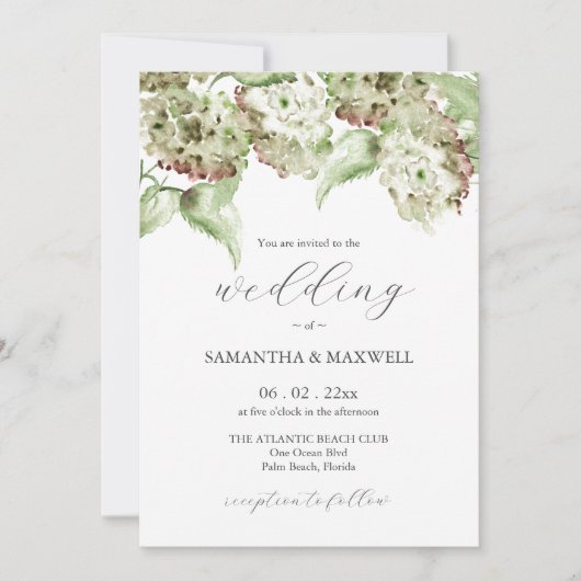 Green Hydrangea Informal Wedding Invitation Einladung (Vorderseite)