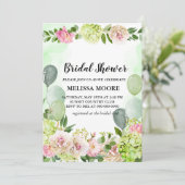 Green Hydrangea Pink Floral Balloons Brautparty Einladung (Stehend Vorderseite)