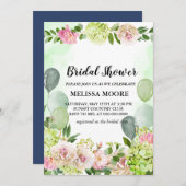 Green Hydrangea Pink Floral Balloons Brautparty Einladung (Vorne/Hinten)