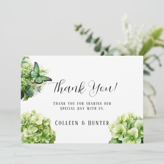 Green Hydrangea Probe Dinner Danke Cards Einladung (Stehend Vorderseite)
