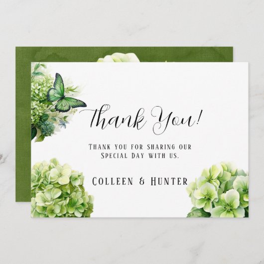 Green Hydrangea Probe Dinner Danke Cards Einladung (Vorne/Hinten)