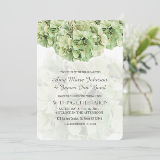 Green Hydrangea Spring Garden Wedites Einladung (Stehend Vorderseite)