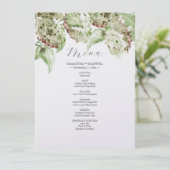 Green Hydrangea Wedding Decor Menus Menükarte (Stehend Vorderseite)