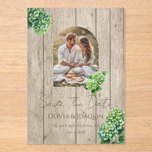 Green Hydrangea Wedding Invitation Acryleinladungen (Vorderseite)