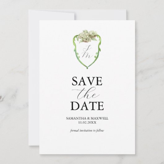 Green Hydrangea Wedding Monogram Save The Dates Save The Date (Vorderseite)