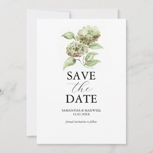 Green Hydrangea Wedding Save The Dates Date (Vorderseite)