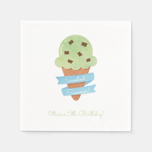 Green Ice Creme Cone Kindergeburtstag Party Napkin Serviette (Vorderseite)