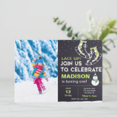 Green Ice Skate Geburtstag Einladung mit Foto (Stehend Vorderseite)