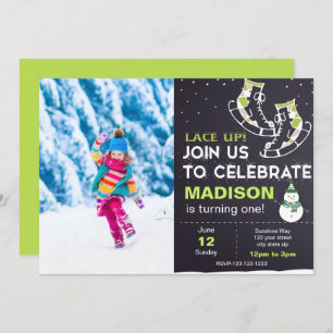 Green Ice Skate Geburtstag Einladung mit Foto