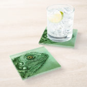 Green Iguana Fine Glass Untersetzer, realistisch Z Glasuntersetzer (Schrägansicht)