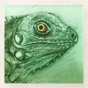 Green Iguana Fine Glass Untersetzer, realistisch Z Glasuntersetzer