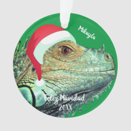 Green Iguana in Weihnachtsmannmütze Ornament