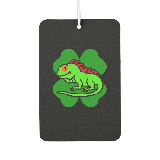 Green Iguana mit vierblättriges Kleeblatt Autolufterfrischer (Vorderseite)
