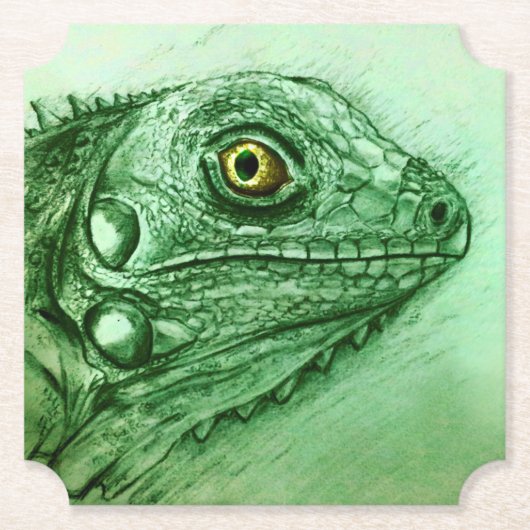 Green Iguana Shaped Untersetzer, realistisch Zeich Untersetzer (Vorderseite)