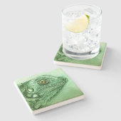 Green Iguana Stone Untersetzer, realistisch Zeichn Steinuntersetzer (Seitenansicht)