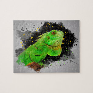 Green Iguana Watercolor Reptile Jigsaw Puzzle