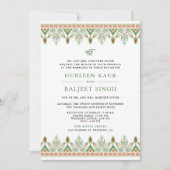 Green Ikat Anand Karaj Sikh Einladung zur Hochzeit (Vorderseite)