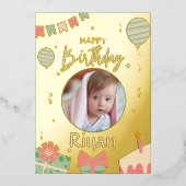 Green Illustrative Happy Birthday Card mit Foto Folieneinladung (Vorderseite)