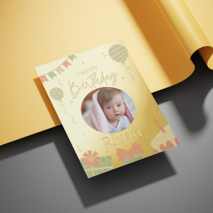 Green Illustrative Happy Birthday Card mit Foto Folieneinladung