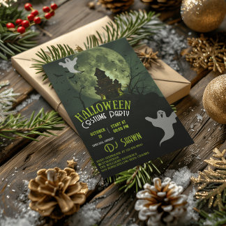 Green Illustrative Modern Spooky Grunge Halloween Einladung