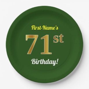 Green, Imitate Gold 71. Geburtstag + Individuelle  Pappteller