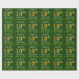 Green, Imitate Gold "HAPPY 10. GEBURTSTAG" Geschenkpapier