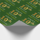 Green, Imitate Gold "HAPPY 10. GEBURTSTAG" Geschenkpapier (Ecke)
