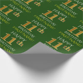Green, Imitate Gold "HAPPY 11. GEBURTSTAG" Geschenkpapier (Ecke)