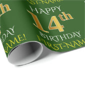 Green, Imitate Gold "HAPPY 14. GEBURTSTAG" Geschenkpapier (Rolleneckpunkt)