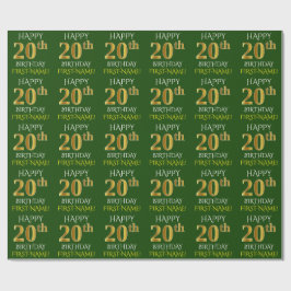 Green, Imitate Gold "HAPPY 20. GEBURTSTAG" Geschenkpapier