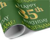 Green, Imitate Gold "HAPPY 35. GEBURTSTAG" Geschenkpapier (Rolleneckpunkt)