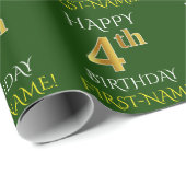 Green, Imitate Gold "HAPPY 4. GEBURTSTAG" Geschenkpapier (Rolleneckpunkt)