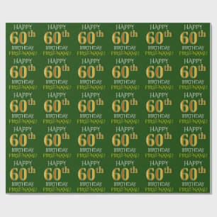 Green, Imitate Gold "HAPPY 60. GEBURTSTAG" Geschenkpapier