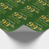 Green, Imitate Gold "HAPPY 99. GEBURTSTAG" Geschenkpapier (Ecke)