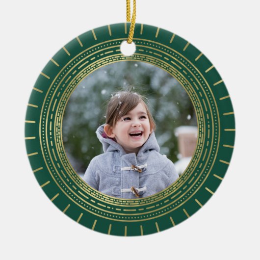 Green & Imitate Gold Medallion Foto Keramikornament (Vorne)