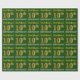 Green, Imitation Gold Look "10. GEBURTSTAG" Geschenkpapier