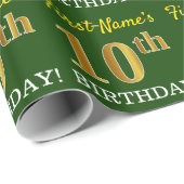 Green, Imitation Gold Look "10. GEBURTSTAG" Geschenkpapier (Rolleneckpunkt)