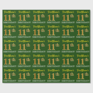 Green, Imitation Gold Look "11. GEBURTSTAG" Geschenkpapier