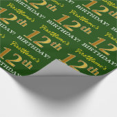 Green, Imitation Gold Look "12. GEBURTSTAG" Geschenkpapier (Ecke)