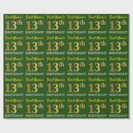 Green, Imitation Gold Look "13. GEBURTSTAG" Geschenkpapier