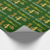 Green, Imitation Gold Look "14. GEBURTSTAG" Geschenkpapier (Ecke)